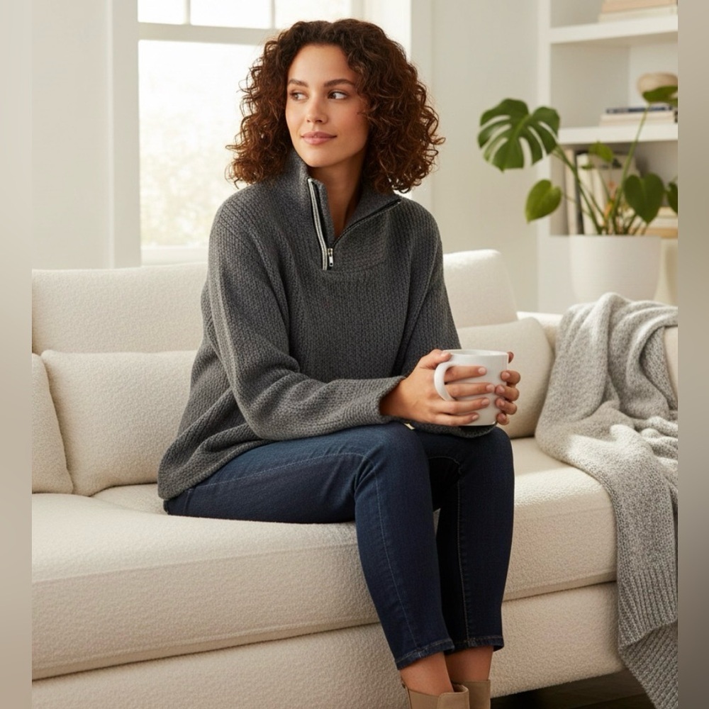 AMS Pure Zippered High Neck Wool Knit Sweater - Picture 6 of 15